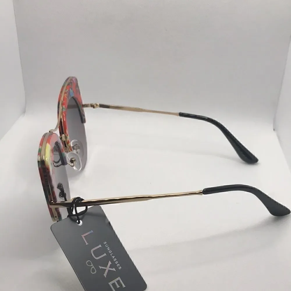 Luxe Retro Cat Eye Floral Pattern Sunglasses